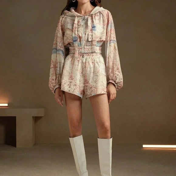 Jackets & Blazers - Apricot Casual Women's Long Sleeve Jacket & Shorts Set